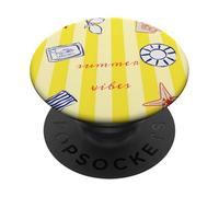 Summer Vibes Yellow Stripes Preppy Coastal Lemon Shells PopSockets Adhesive PopGrip