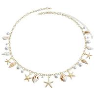 Summer Waist Chain Starfish Seashell Waist Bikini Chain for Women Faux Pearl Sea Animal Belly Chain Gold/Silver Shell Body Chains for Women Sexy Summer Beach Body Jewelry (Gold)