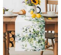 Summer Watercolor Leaf Table Runner 13x72 Inches Long Green Eucalyptus Leaf Cotton Linen Table Runner Burlap Style for Dinner Table Party Decor Tabletop Decorations