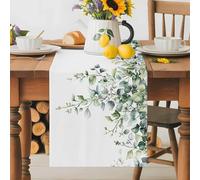 Summer Watercolor Leaves Table Runner 13x36 Inches Long Green Eucalyptus Leaf Cotton Linen Table Runner Burlap Style for Dinner Table Party Decor Tabletop Decorations