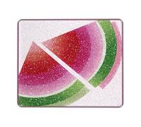 Summer Watermelon Art Desk Mouse Pad, Peach Green Glitter Design Stitched Edge Mousepad, Rubber Non-Slip Washable Gaming Mouse Pad for Home and Office Square 8x10 Inch