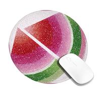 Summer Watermelon Art Desk Mouse Pad, Peach Green Glitter Design Stitched Edge Mousepad, Rubber Non-Slip Washable Gaming Mouse Pad for Home and Office Round 8x8 Inch