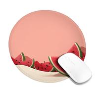 Summer Watermelon Desk Mouse Pad, Peach Green Juicy Slices Stitched Edge Mousepad, Rubber Non-Slip Washable Gaming Mouse Pad for Home and Office Computer, Laptop Round 8x8 Inch
