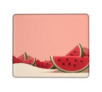 Summer Watermelon Desk Mouse Pad, Peach Green Juicy Slices Stitched Edge Mousepad, Rubber Non-Slip Washable Gaming Mouse Pad for Home and Office Computer, Laptop Square 8x10 Inch