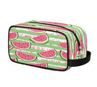 Summer Watermelon Striped Toiletry Bag for Travel, Cosmetic Makeup Bag Waterproof Polyester Shaving Bag for Men Women Kids, Portable Organizer for Bathroom Gym Vacation