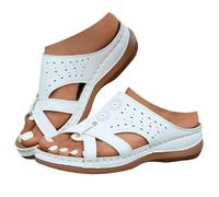 Summer Wedge Slide Sandals for Women Peep Toe Wide Fit Mules with Arch Support Breathable Mesh Two Velcro Strap Casual Slip on Slippers Comfortable Soft Sole Outdoor Shoes for Beach