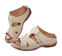 Summer Wedge Slide Sandals for Women Peep Toe Wide Fit Mules with Arch Support Breathable Mesh Two Velcro Strap Casual Slip on Slippers Comfortable Soft Sole Outdoor Shoes for Beach