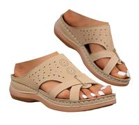 Summer Wedge Slide Sandals for Women Peep Toe Wide Fit Mules with Arch Support Breathable Mesh Two Velcro Strap Casual Slip on Slippers Comfortable Soft Sole Outdoor Shoes for Beach