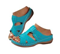 Summer Wedge Slide Sandals for Women Peep Toe Wide Fit Mules with Arch Support Breathable Mesh Two Velcro Strap Casual Slip on Slippers Comfortable Soft Sole Outdoor Shoes for Beach