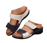 Summer Wedge Slide Sandals for Women Peep Toe Wide Fit Mules with Arch Support Breathable Mesh Two Velcro Strap Casual Slip on Slippers Comfortable Soft Sole Outdoor Shoes for Beach