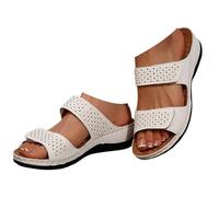 Summer Wedge Slide Sandals for Women Peep Toe Wide Fit Mules with Arch Support Breathable Mesh Two Velcro Strap Casual Slip on Slippers Comfortable Soft Sole Outdoor Shoes for Beach