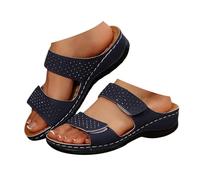 Summer Wedge Slide Sandals for Women Peep Toe Wide Fit Mules with Arch Support Breathable Mesh Two Velcro Strap Casual Slip on Slippers Comfortable Soft Sole Outdoor Shoes for Beach