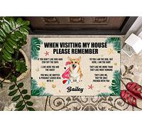 Summer Welcome Mats for Front Door Visiting My House Please Remember Rules Flamingo Welsh Corgi Dogs Doormats Entrance Rug Non Slip Rubber Door Mats for Home Kitchen Bathroom Floor Porch Decor