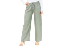 Summer Wide Leg Trousers for Women UK Cotton Linen Drawstring Elastic Waist Pockets Lightweight Loose Long Yoga Khaki Pants One Size (M-L)