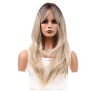 Summer wig woman long hair in the middle parting gradient blonde straight hair natural fluffy wig head set