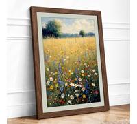 Summer Wildflower Meadow Botanical Framed Wall Art Print A4 (29.7×21cm) Walnut, Wall Decor for Living Room, Bedroom, Office & Home, Ready to Hang, Art Gift