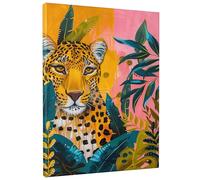 Summer Wildlife Jungle Leopard Canvas Wall Art, Yellow Peach Botanical Print, Bohemian Animal Wildlife Home Decor for Living Room, Bedroom, Office, Unframed 12x16 Inch