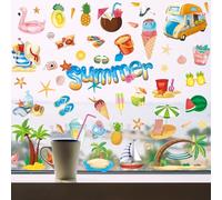 Summer Window Stickers Removable, 134PCS Beach Fruit Swimsuit Window Clings Decals, Summertime Double-Sided Printed Stickers Decorations for Party Home Glass Indoor Outdoor Store School Bedroom