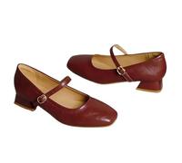 Summer Women 3cm High Heels Concise Office Pumps Female Metal Buckle Strap High Heels Lady Sweet Mary Jane Shoes for Everyday Use Or Work(3cm Wine red,33)