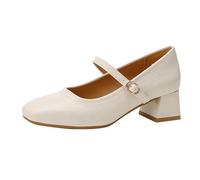 Summer Women 3cm High Heels Concise Office Pumps Female Metal Buckle Strap High Heels Lady Sweet Mary Jane Shoes for Everyday Use Or Work(5cm Apricot,33)
