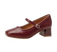 Summer Women 3cm High Heels Concise Office Pumps Female Metal Buckle Strap High Heels Lady Sweet Mary Jane Shoes for Everyday Use Or Work(5cm Wine red,33)