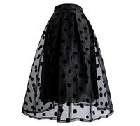 Summer Women Harajuku High Waist Midi Skirts Organza Polka-Dot Jacquard Umbrella Skirts 01 S#70cm Length