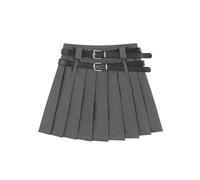 Summer Women Japanese Harajuku Fashion Solid Color Vintage A-line High Waist JK Mini Pleated Skirt with Belt Classical-Grey-M