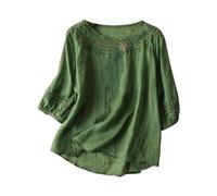 Summer Womens Cotton Linen Loose Blouse Ladies T-Shirts Vintage Embroidery Floral Tunic Tops V Neck Loose Swing Tops Plus Size Floaty Tee Shirts Elegant Party Evening Wedding