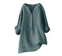 Summer Womens Cotton Linen Loose Blouse Tops Ladies T-Shirts Green Longline My Orders Womens Cotton Linen Daily Solid Essentials Summer Vacation Tunic Top Large Daily Casual Tee Blouses