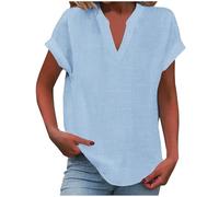 Summer Womens Cotton Linen Loose Blouse Tops Ladies T-Shirts V Neck Casual Tunic Loose Fit Linen Oversized Lightweight Shirts Summer Cotton Plus Size Tees Tunic Button Down Basic Baggy Boho Blouses