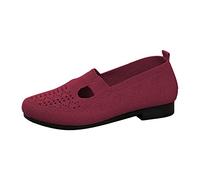 Summer Women's Hollow Out Breathable Soft Sole Anti Slip Flat Sole Casual Shoes for The Middle and Elderl Club Factory Casual Shoes (Red, 5.5)