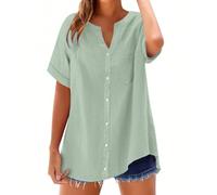 Summer Womens Large Size Cotton Linen Loose Tops Ladies T-Shirts Size 14 Button Down My Orders Women's Cotton Linen Shirts Solid 3/4 Sleeve Tunic Tops Oversized Tshirts Casual V Neck Blouses