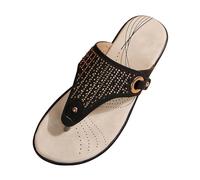 Summer Women's Toe Separator Leather Flip Flops Boho Sandals Orthopaedic Summer Shoes Open Toe Mules Lightweight Comfortable Sandals Open Slippers for Beach Leisure, black, 8 UK