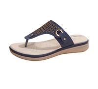 Summer Women's Toe Separator Leather Flip Flops Boho Sandals Orthopaedic Summer Shoes Open Toe Mules Lightweight Comfortable Sandals Open Slippers for Beach Leisure, blue, 5 UK