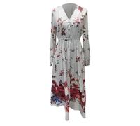 Summer Women's Vintage Western Maxi Dress - V-Neck Casual Loose Long Sleeve Rustic Style Flowing Country Flower Lace A-Line Swing With Ruffle