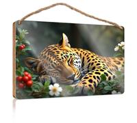 Summer Wood Hanging Leopard Resting In The Jungle Wooden Sign Home Decor Ideas Kitchen Home Office Gifts(15X28CM)