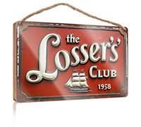 Summer Wood Hanging Vintage 'The Losser'S Club' Sign With Sailing Ship Emblem Wooded Door Sign For Bedroom Home Door Hanging(23X35CM)