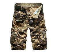 Summer Work Trousers Men Work Trousers - Male Casual Mid Waist Pant Short Cargo Pant Camouflage Pocket Zipper Fly Shorts (Khaki 38)