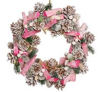 Summer Wreath 14" Natural Pine Cone & Pink Wood Hanging Wreath Door Decoration