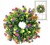 Summer Wreath for Front Door Flower Wreath with Colorful Ranunculus Eucalyptus Spring Wreaths for Year Round Porch Wall Farmhouse Decor