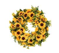 Summer Wreaths for Front Door Yellow Sunflower Green Leaves Garland Artificial Flower Wreath for Front Door 40cm
