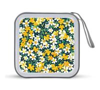 Summer Yellow Floral Green Leaf Portable CD Case Holder 48 Capacity Travel DVD Storage Boxs Wallet Bag