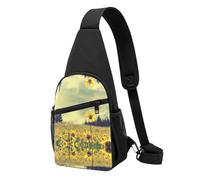 Summer Yellow Flowers Casual Sling Bag Crossbody Shoulder Pack,Durable Polyester Chest Bag with Multiple Pockets and Key Holder,Adjustable Strap for Men Women