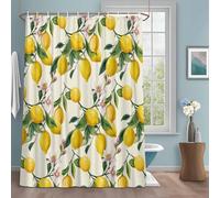 Summer Yellow Lemons Shower Curtain with 12 Hooks Fruits Pink Flower Green Leaf Waterproof Fabric Shower Curtains Sets for Bathroom Bath Decorations, Machine Washable, 72"x78"