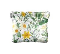 Summer Yellow Wild Flowers Women's Small Leather Coin Purse Wallet Cute Mini Makeup Bag for Girls Women Ladies, Summer Yellow Wild, 4.33"(L) x 3.74"(W) x 0.39"(H), Classic