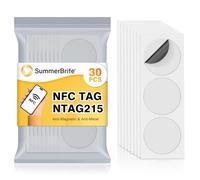 Summerbrite 30PCS NFC Tags Anti-Magnetic and Anti-Metal NFC NTAG215 Chip NFC Stickers Round NFC Coins Card NFC 215 Tags 504 Bytes Memory Compatible with Most NFC-Enabled Devices-White
