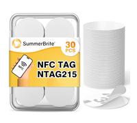 Summerbrite 30PCS NFC Tags NFC Stickers NTAG 215 Chip NFC Tag with Adhesive Back RFID Tag Round NFC Cards Rewritable NFC 215 Tag 504 Bytes Memory Compatible with Most NFC-Enabled Devices-White