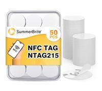 Summerbrite 50PCS NFC Tags NFC Stickers NTAG 215 Chip NFC Tag with Adhesive Back RFID Tag Round NFC Cards Rewritable NFC 215 Tag 504 Bytes Memory Compatible with Most NFC-Enabled Devices-White