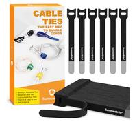 Summerbrite 60PCS Black Cable Ties Reusable Cable Straps Adjustable Hook and Loop Ties Cable Tidy Fastening Straps for Home & Office Desk PC Cable Management(12mm x 20cm)
