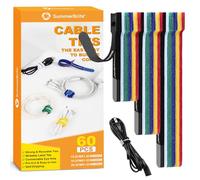 Summerbrite 60PCS Reusable Cable Ties Multicolor Cable Straps Releasable Extension Hook and Loop Cable Tidy Straps Cord Management for Home&Office Accessories PC Wire(3 Mixed Sizes)